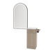 Nova Tower Free Standing Styling Station with Side-Mount Appliance Holder, Solid Surface Countertop, and Black Arch Paloma Mirror - Kaemark