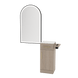 Nova Tower Free Standing Styling Station with Side-Mount Appliance Holder, Solid Surface Countertop, and Black Arch Paloma Mirror - Kaemark