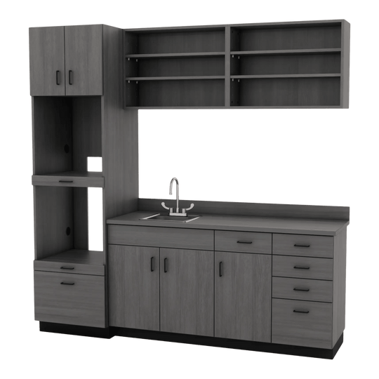 VetPro LB- 8' Wall-Mount Shelves and Combo Base Cabinet Lab Room Veterinary Cabinet Package - Kaemark