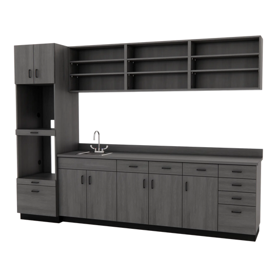 VetPro LB - 10' Wall-Mount Shelves and Combo Base Cabinet Lab Room Veterinary Cabinet Package - Kaemark