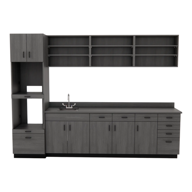 VetPro LB - 10' Wall-Mount Shelves and Combo Base Cabinet Lab Room Veterinary Cabinet Package - Kaemark