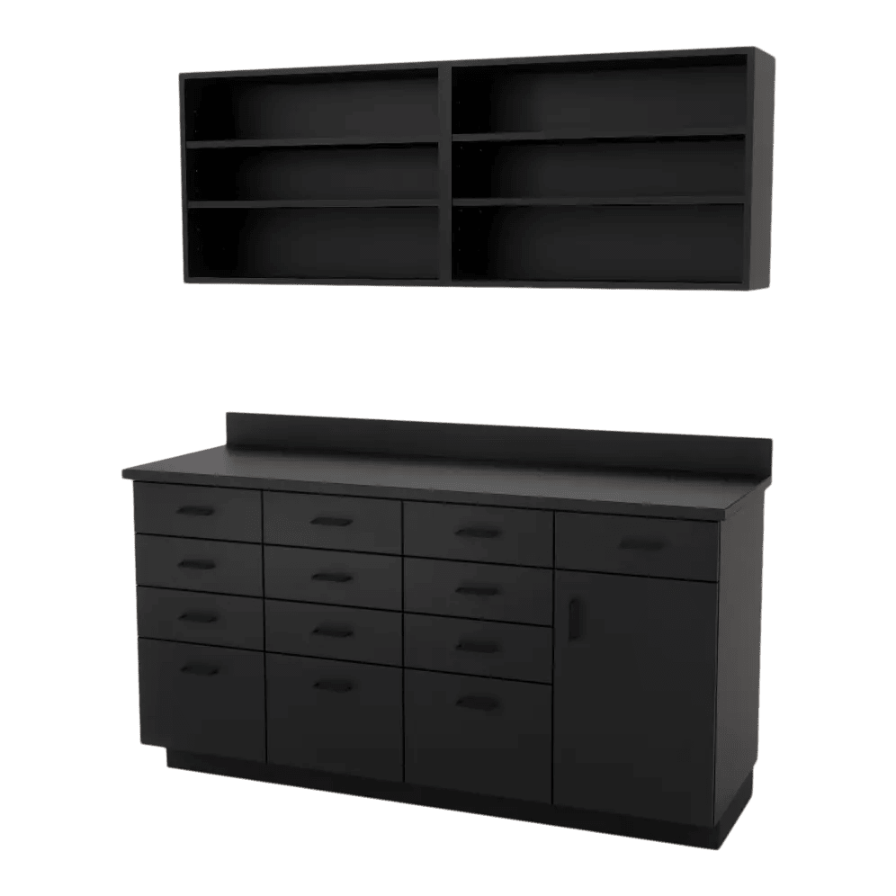 VetPro RX - 5' Wall-Mount Shelves and Combo Base Cabinet Pharmacy Veterinary Cabinet Package - Kaemark