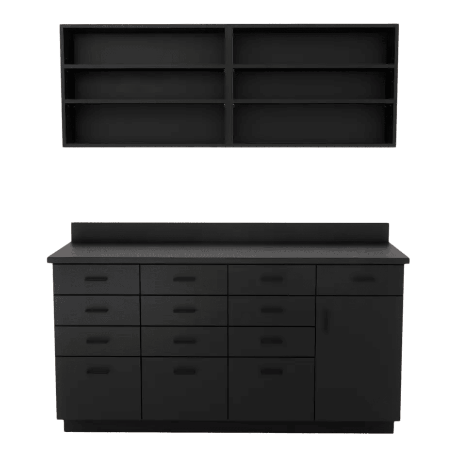VetPro RX - 5' Wall-Mount Shelves and Combo Base Cabinet Pharmacy Veterinary Cabinet Package - Kaemark