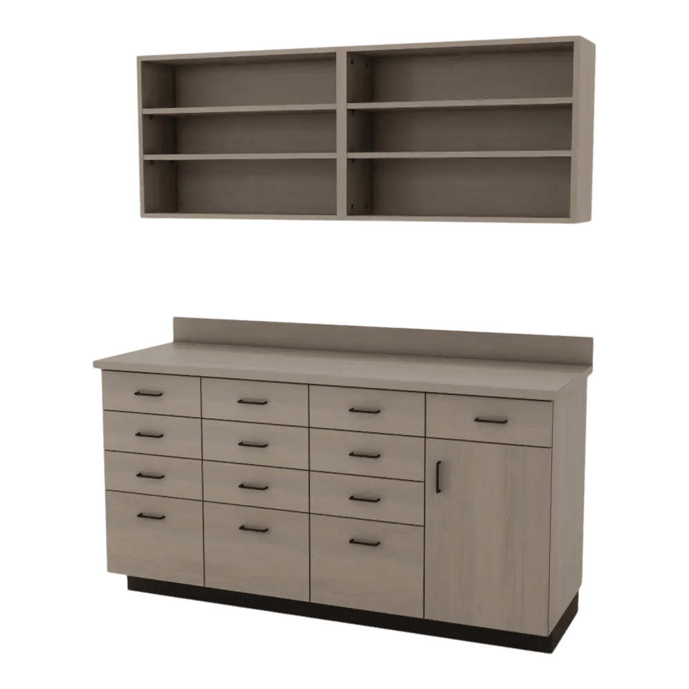 VetPro RX - 5' Wall-Mount Shelves and Combo Base Cabinet Pharmacy Veterinary Cabinet Package - Kaemark