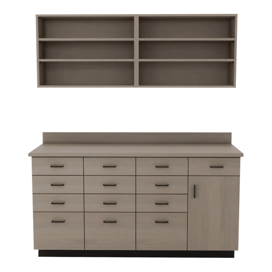 VetPro RX - 5' Wall-Mount Shelves and Combo Base Cabinet Pharmacy Veterinary Cabinet Package - Kaemark