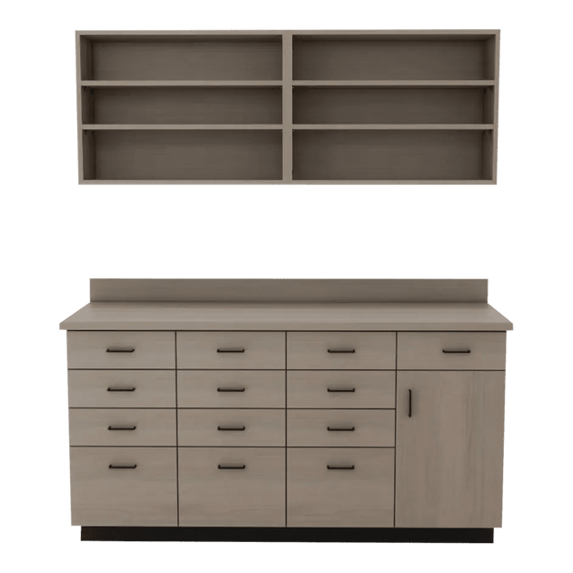 VetPro RX - 5' Wall-Mount Shelves and Combo Base Cabinet Pharmacy Veterinary Cabinet Package - Kaemark