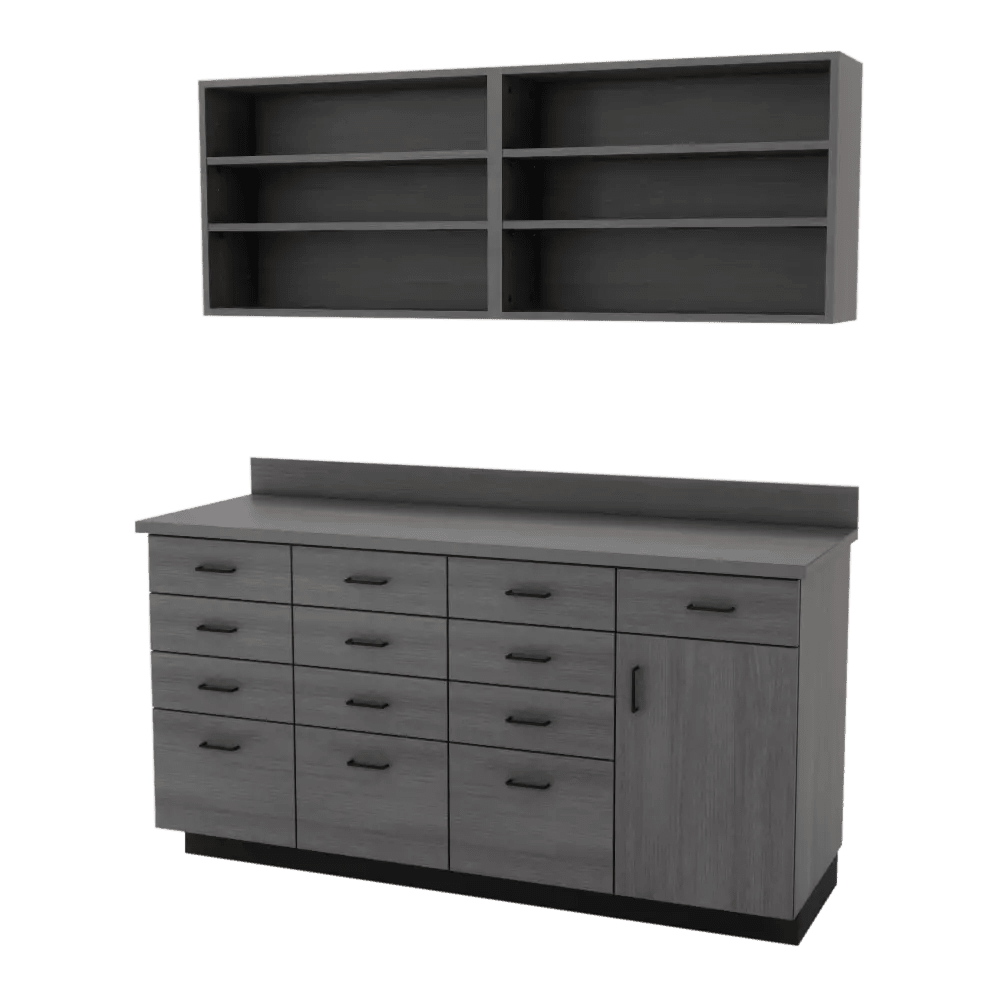 VetPro RX - 5' Wall-Mount Shelves and Combo Base Cabinet Pharmacy Veterinary Cabinet Package - Kaemark