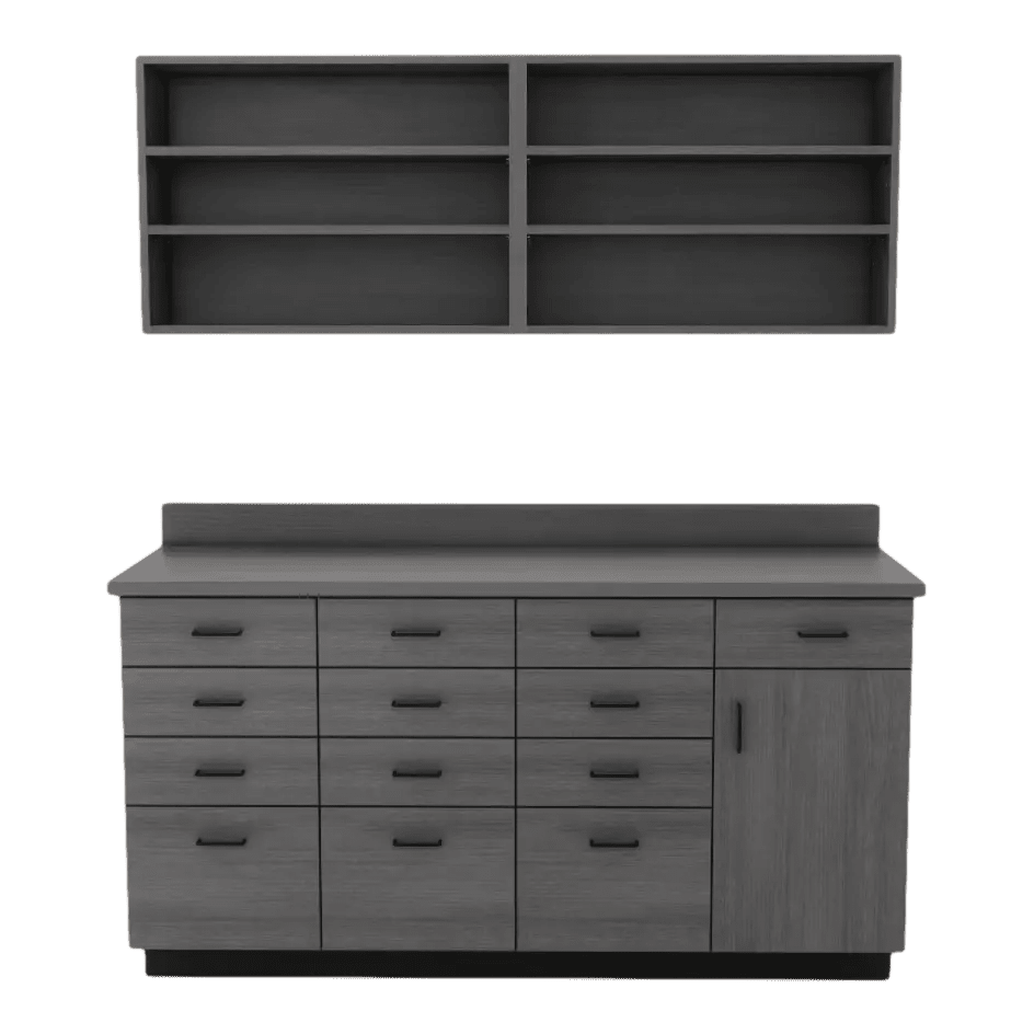 VetPro RX - 5' Wall-Mount Shelves and Combo Base Cabinet Pharmacy Veterinary Cabinet Package - Kaemark