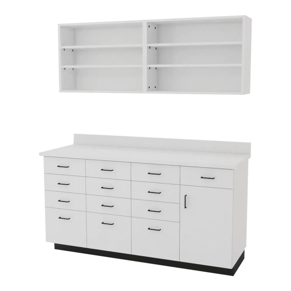 VetPro RX - 5' Wall-Mount Shelves and Combo Base Cabinet Pharmacy Veterinary Cabinet Package - Kaemark