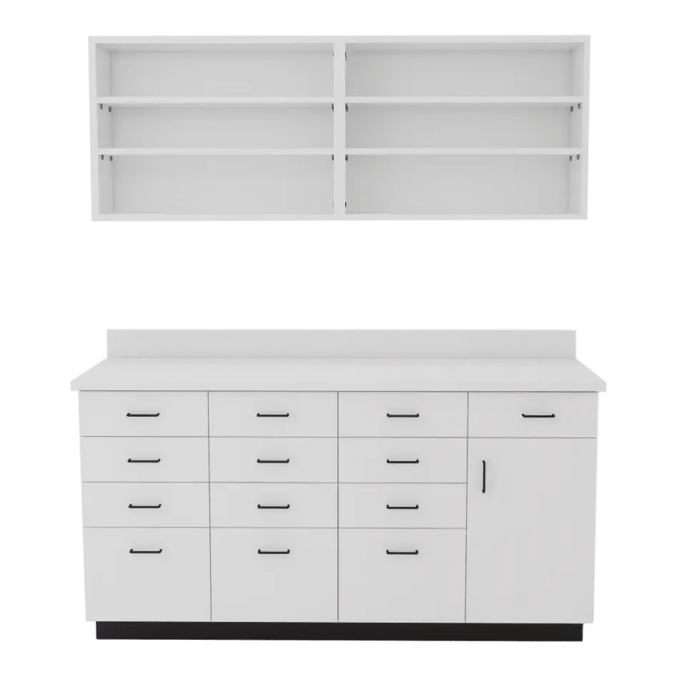 VetPro RX - 5' Wall-Mount Shelves and Combo Base Cabinet Pharmacy Veterinary Cabinet Package - Kaemark