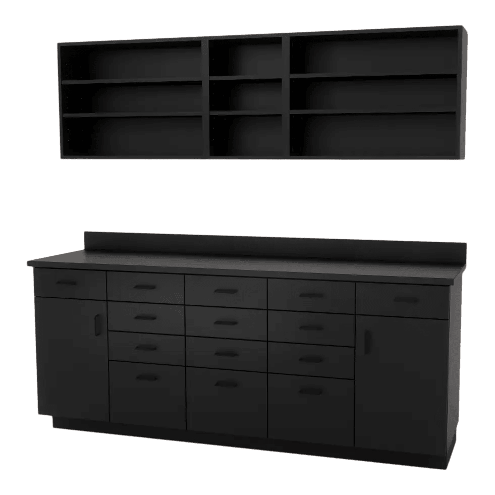 VetPro RX - 7' Wall-Mount Shelves and Combo Base Cabinet Pharmacy Room Veterinary Cabinet Package - Kaemark