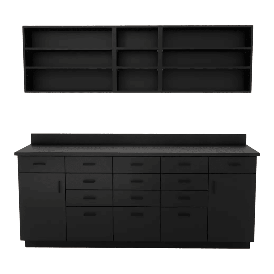 VetPro RX - 7' Wall-Mount Shelves and Combo Base Cabinet Pharmacy Room Veterinary Cabinet Package - Kaemark