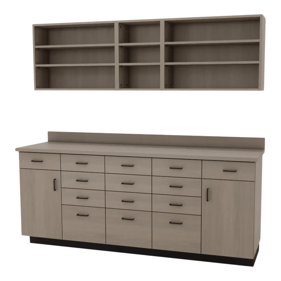 VetPro RX - 7' Wall-Mount Shelves and Combo Base Cabinet Pharmacy Room Veterinary Cabinet Package - Kaemark