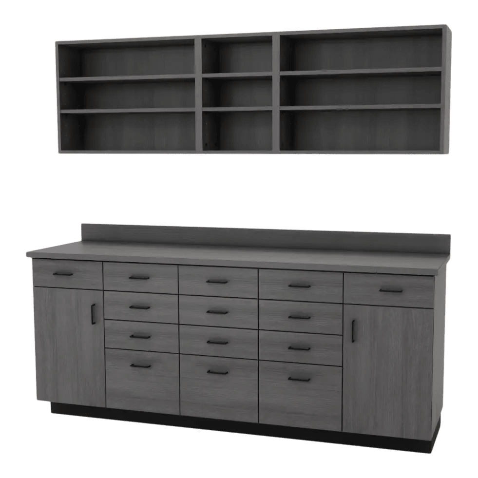 VetPro RX - 7' Wall-Mount Shelves and Combo Base Cabinet Pharmacy Room Veterinary Cabinet Package - Kaemark
