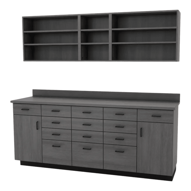 VetPro RX - 7' Wall-Mount Shelves and Combo Base Cabinet Pharmacy Room Veterinary Cabinet Package - Kaemark