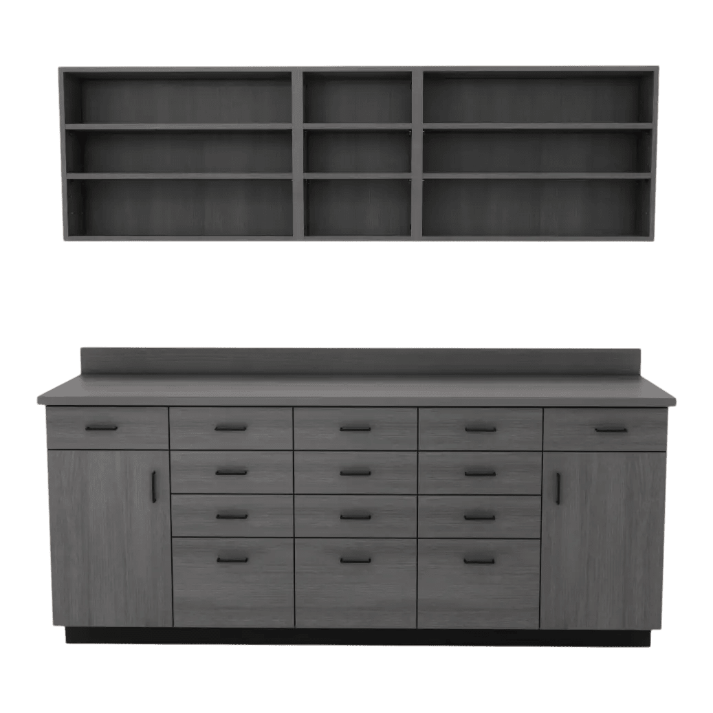 VetPro RX - 7' Wall-Mount Shelves and Combo Base Cabinet Pharmacy Room Veterinary Cabinet Package - Kaemark