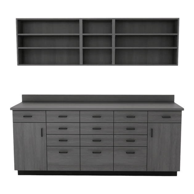 VetPro RX - 7' Wall-Mount Shelves and Combo Base Cabinet Pharmacy Room Veterinary Cabinet Package - Kaemark