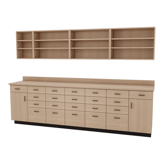 VetPro RX - 9' Wall-Mount Shelves and Combo Base Cabinet Pharmacy Room Veterinary Cabinet Package - Kaemark