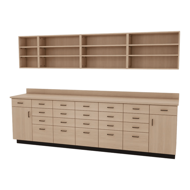 VetPro RX - 9' Wall-Mount Shelves and Combo Base Cabinet Pharmacy Room Veterinary Cabinet Package - Kaemark