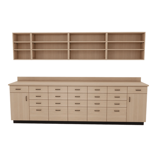 VetPro RX - 9' Wall-Mount Shelves and Combo Base Cabinet Pharmacy Room Veterinary Cabinet Package - Kaemark