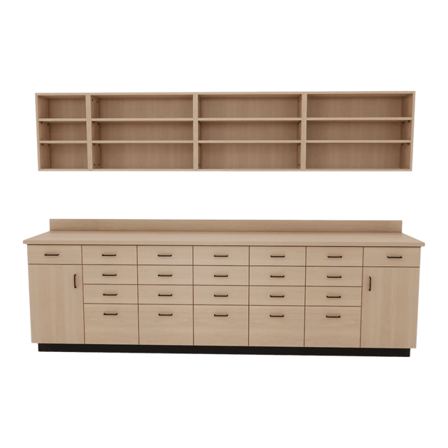 VetPro RX - 9' Wall-Mount Shelves and Combo Base Cabinet Pharmacy Room Veterinary Cabinet Package - Kaemark