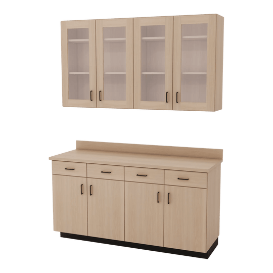 VetPro OR - 5' Clear Wall-Mount Cabinet and Combo Base Cabinet Surgery Room Veterinary Cabinet Package - Kaemark