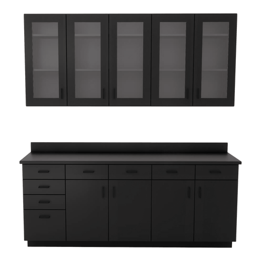 VetPro OR - 7' Clear Wall-Mount Cabinet and Combo Base Cabinet Surgery Room Veterinary Cabinet Package - Kaemark