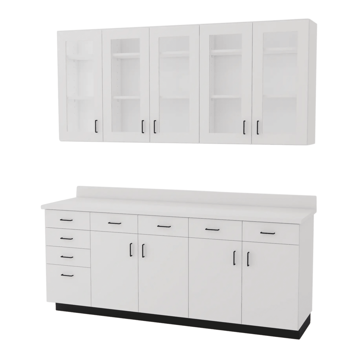 VetPro OR - 7' Clear Wall-Mount Cabinet and Combo Base Cabinet Surgery Room Veterinary Cabinet Package - Kaemark