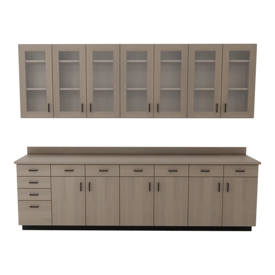 VetPro OR - 9' Clear Wall-Mount Cabinet and Combo Base Cabinet Surgery Room Veterinary Cabinet Package - Kaemark