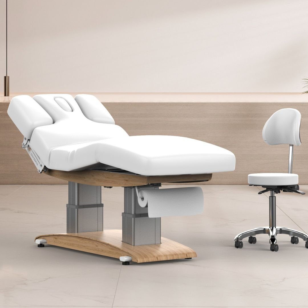 Aura White & Teak Massage Spa Bed - Kaemark