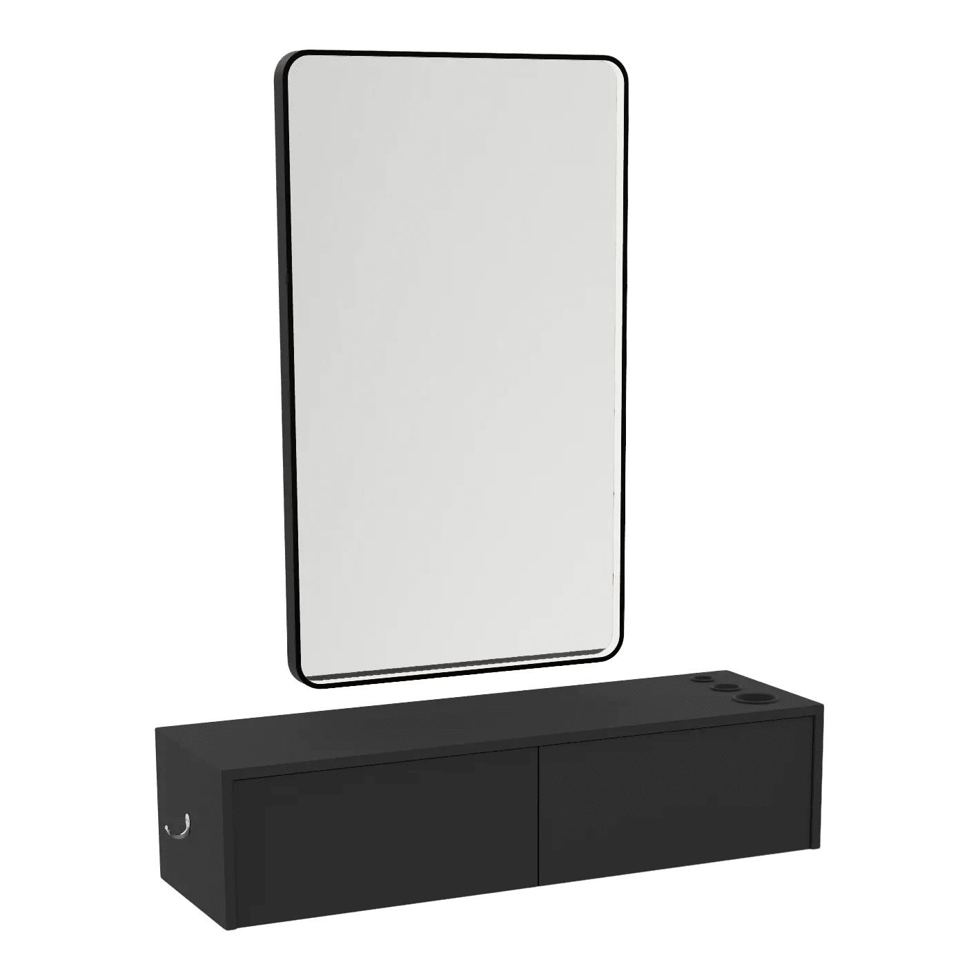Glo Wall Mount Styling Station with Nestled Appliance Holder and Black Rectangle Westin Mirror - Kaemark