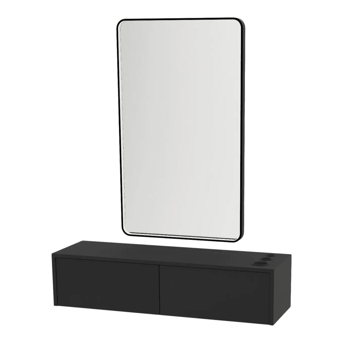Glo Wall Mount Styling Station with Nestled Appliance Holder and Black Rectangle Westin Mirror - Kaemark