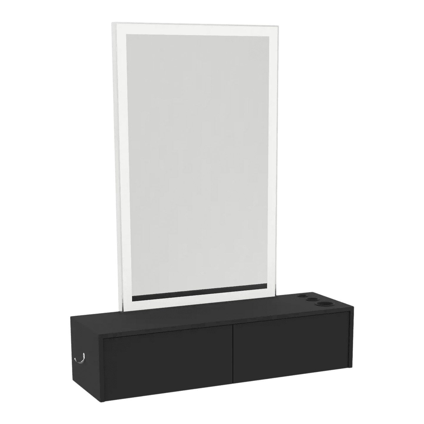 Glo Wall Mount Styling Station with Nestled Appliance Holder and Silver Rectangle Glo Mirror - Kaemark
