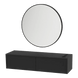 Glo Wall Mount Styling Station with Nestled Appliance Holder and Black Round Westin Mirror - Kaemark