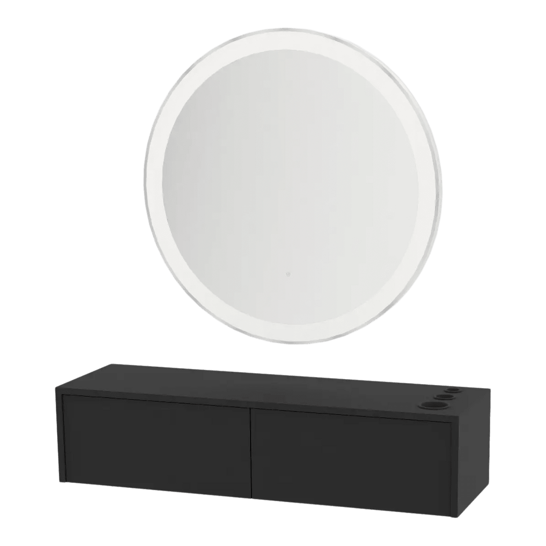 Glo Wall Mount Styling Station with Nestled Appliance Holder and Silver Round Glo Mirror - Kaemark