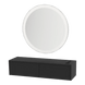 Glo Wall Mount Styling Station with Nestled Appliance Holder and Silver Round Glo Mirror - Kaemark