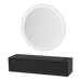Glo Wall Mount Styling Station with Nestled Appliance Holder and Silver Round Glo Mirror - Kaemark