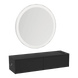 Glo Wall Mount Styling Station with Nestled Appliance Holder and Silver Round Glo Mirror - Kaemark