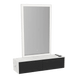 Glo Wall Mount Styling Station with Nestled Appliance Holder, Solid Surface Countertop, and Silver Rectangle Glo Mirror - Kaemark