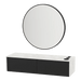 Glo Wall Mount Styling Station with Nestled Appliance Holder, Solid Surface Countertop, and Black Round Westin Mirror - Kaemark