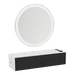 Glo Wall Mount Styling Station with Nestled Appliance Holder, Solid Surface Countertop, and Silver Round Glo Mirror - Kaemark