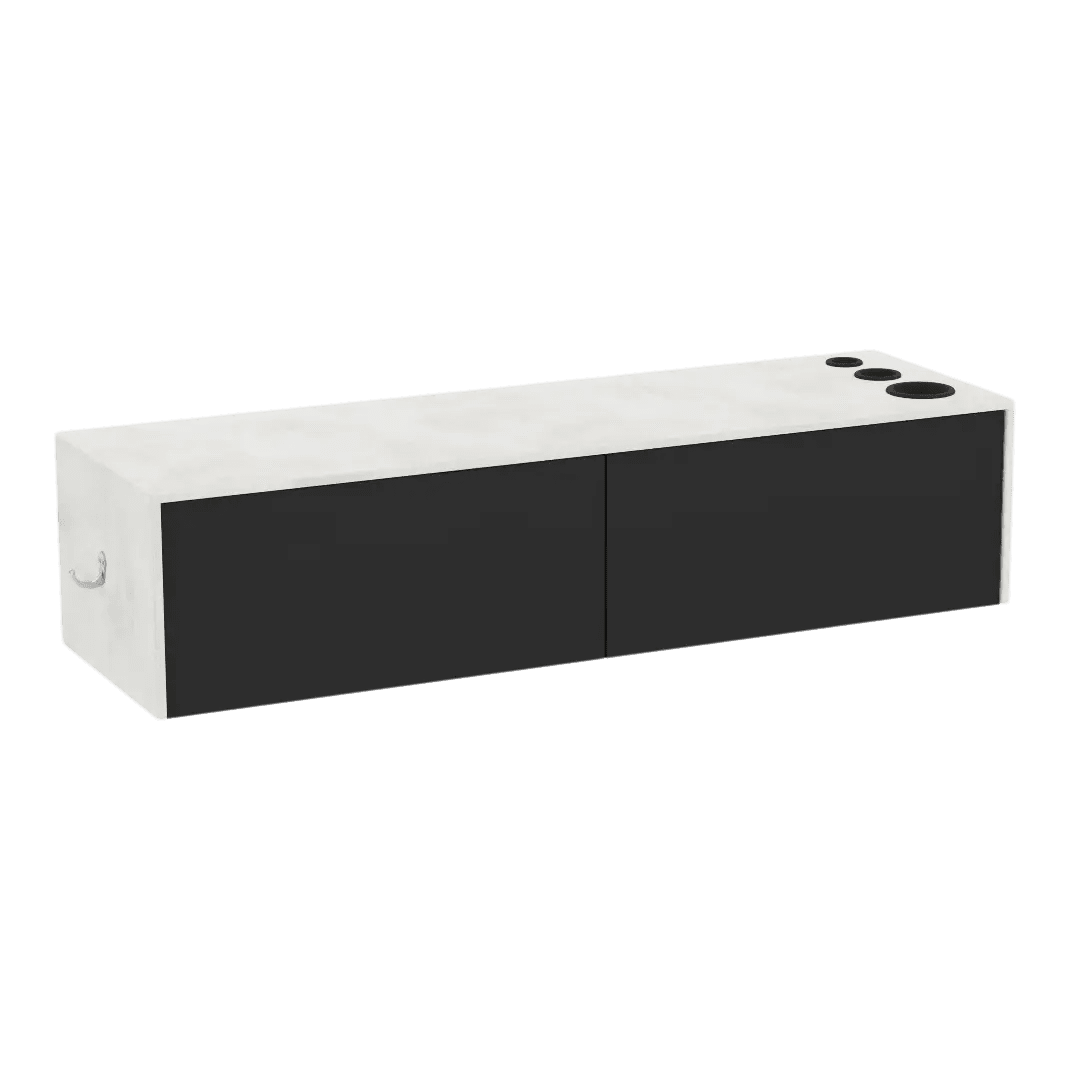 Glo Wall Mount Styling Station with Nestled Appliance Holder and Solid Surface Countertop (Cabinet Only) - Kaemark
