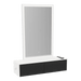 Glo Wall Mount Styling Station with Nestled Appliance Holder, Solid Surface Countertop, and Silver Rectangle Glo Mirror - Kaemark