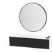 Glo Wall Mount Styling Station with Nestled Appliance Holder, Solid Surface Countertop, and Black Round Westin Mirror - Kaemark