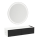 Glo Wall Mount Styling Station with Nestled Appliance Holder, Solid Surface Countertop, and Silver Round Glo Mirror - Kaemark