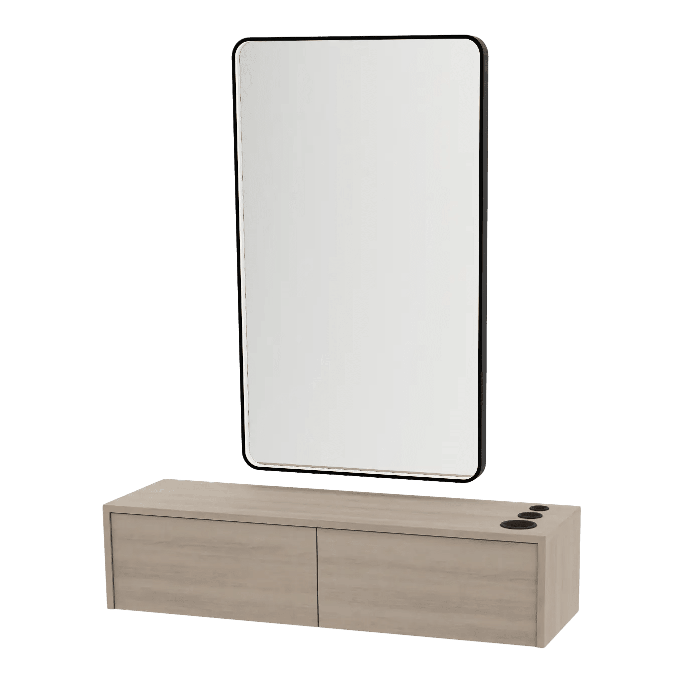 Glo Wall Mount Styling Station with Nestled Appliance Holder and Black Rectangle Westin Mirror - Kaemark