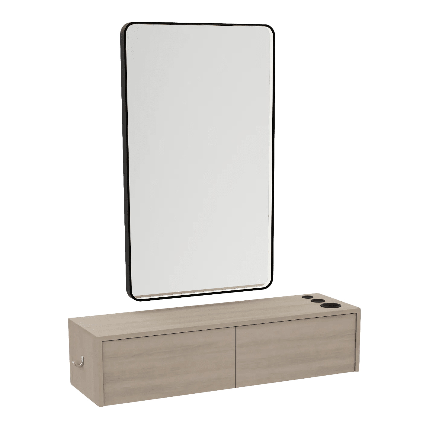 Glo Wall Mount Styling Station with Nestled Appliance Holder and Black Rectangle Westin Mirror - Kaemark