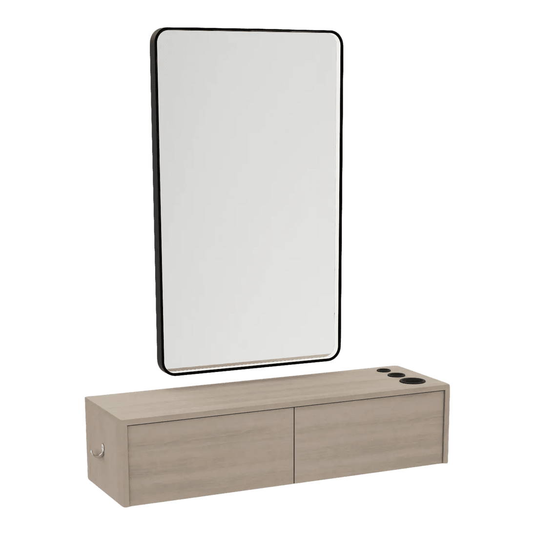 Glo Wall Mount Styling Station with Nestled Appliance Holder and Black Rectangle Westin Mirror - Kaemark