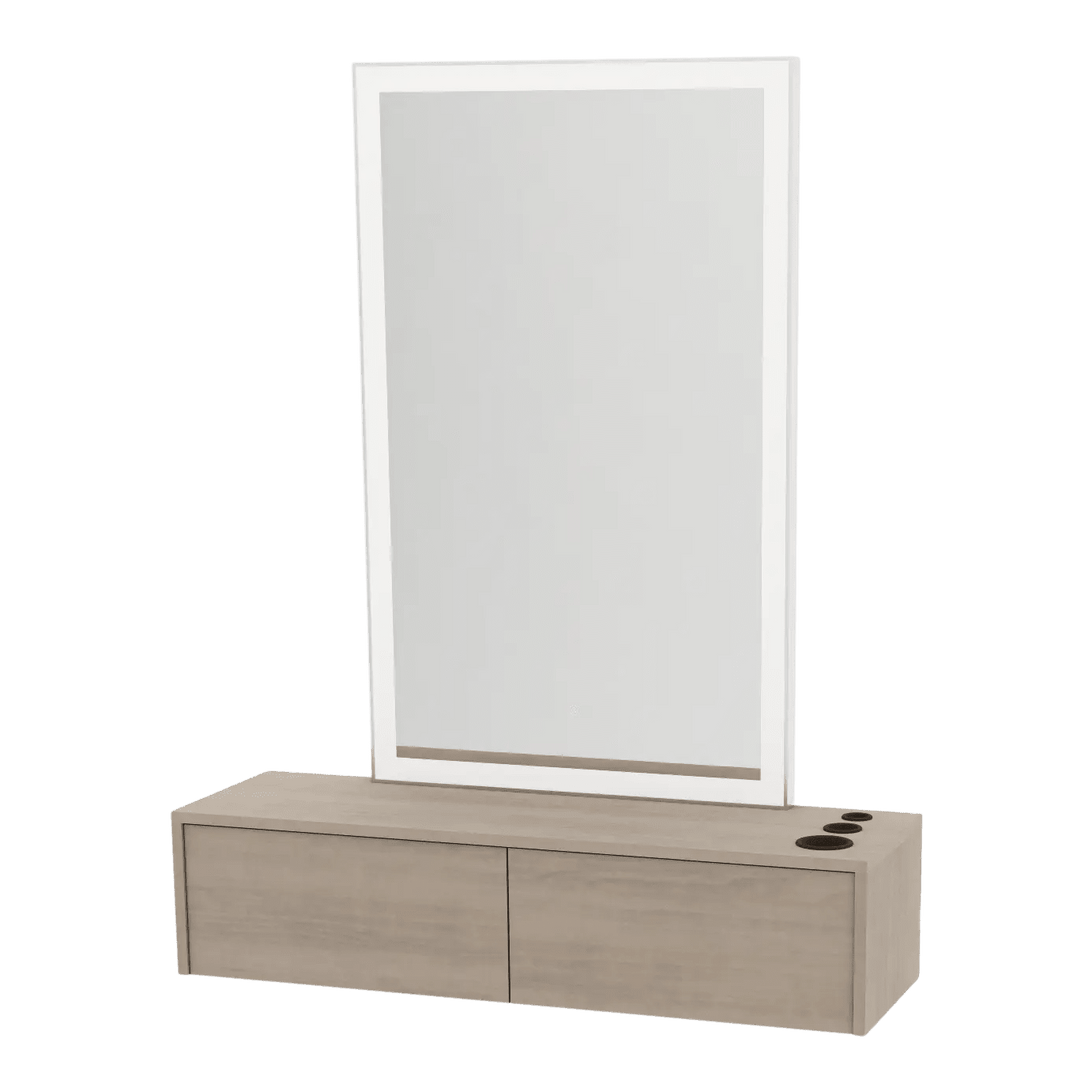 Glo Wall Mount Styling Station with Nestled Appliance Holder and Silver Rectangle Glo Mirror - Kaemark