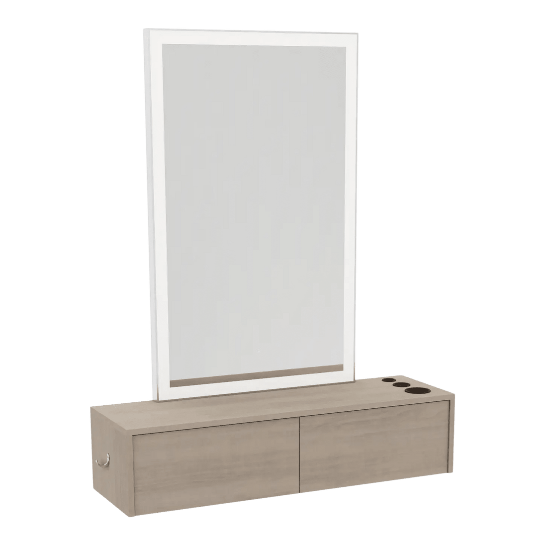 Glo Wall Mount Styling Station with Nestled Appliance Holder and Silver Rectangle Glo Mirror - Kaemark
